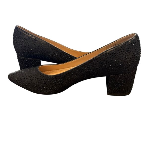 Adrienne Vittadini Shoes Womens 8M Fiona Slip On Pump Black Faux Leather Studded - Picture 3 of 7